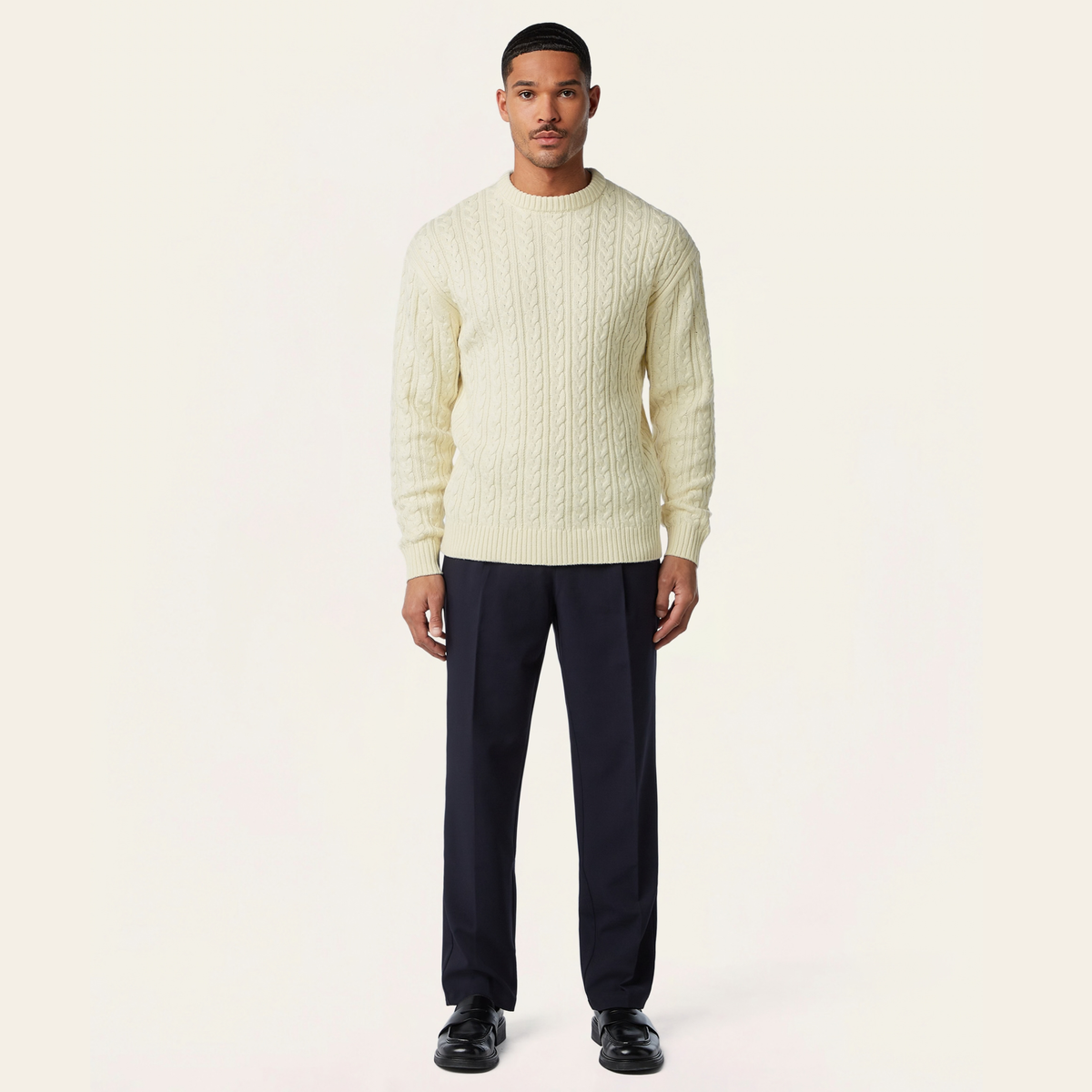 Heavy Seawool Cable Crewneck Off White