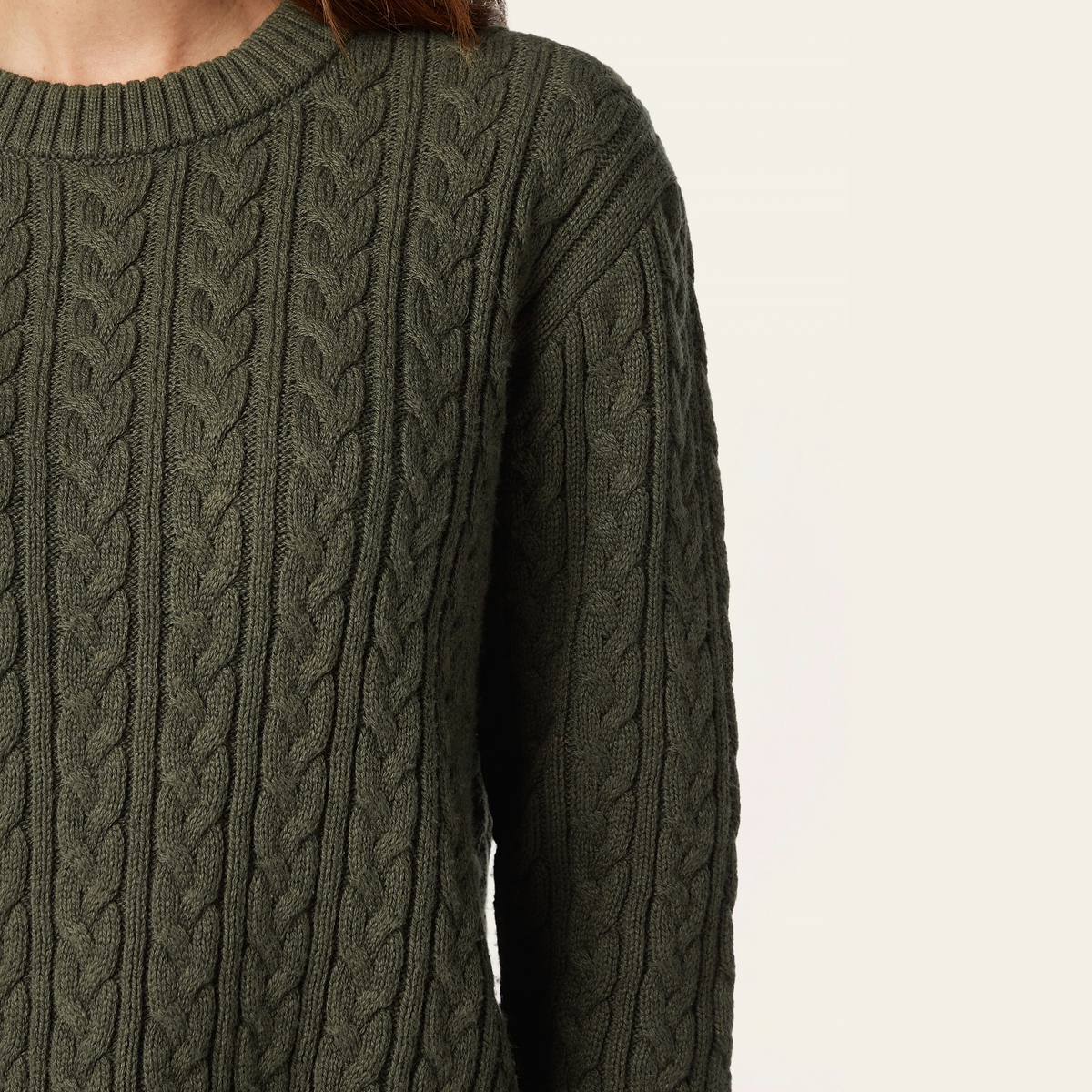 Heavy Seawool Cable Crewneck - Dark Olive