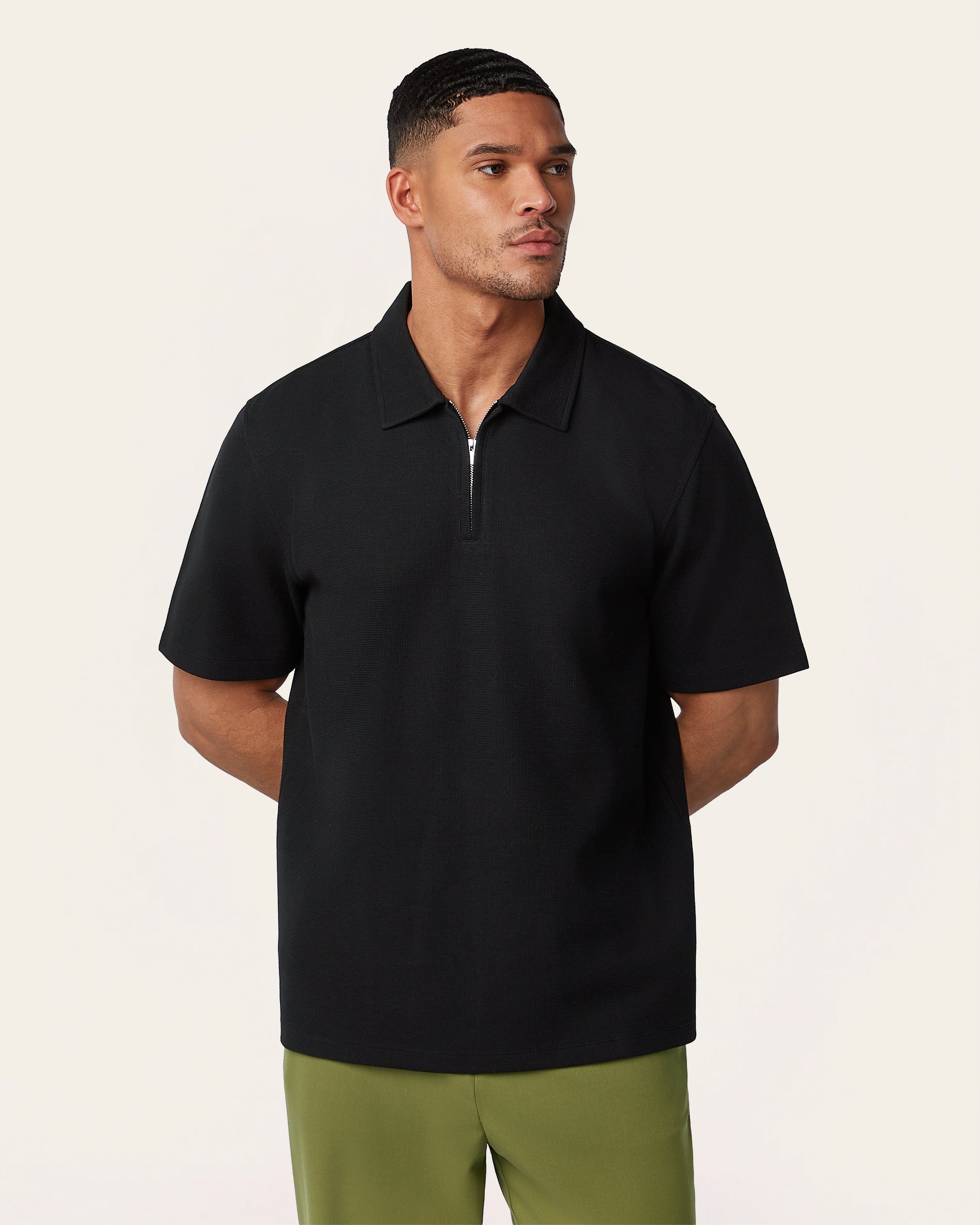 Relaxed Zip Polo Black