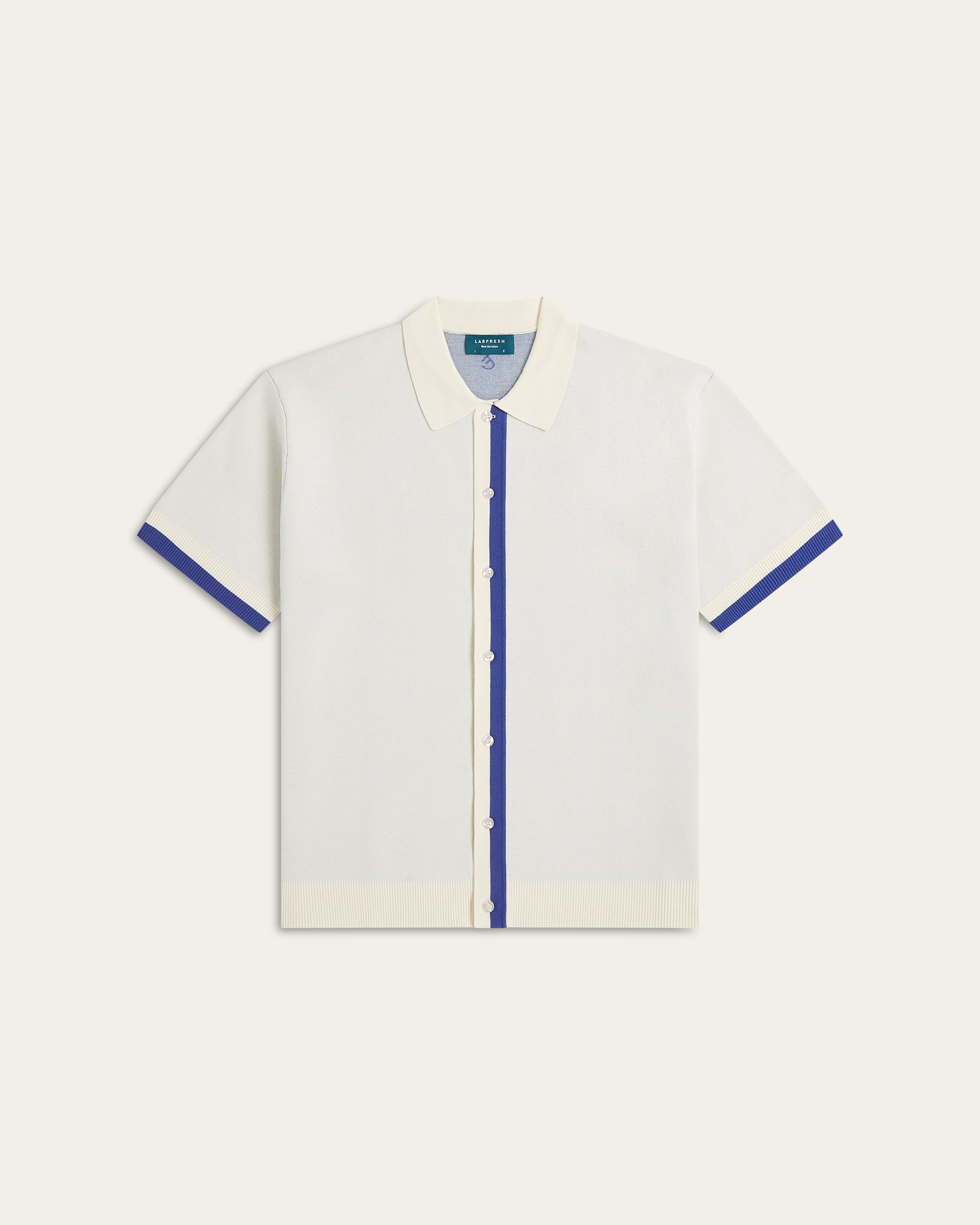 Jacquard Short Sleeve Shirt Off White / Cobalt Blue