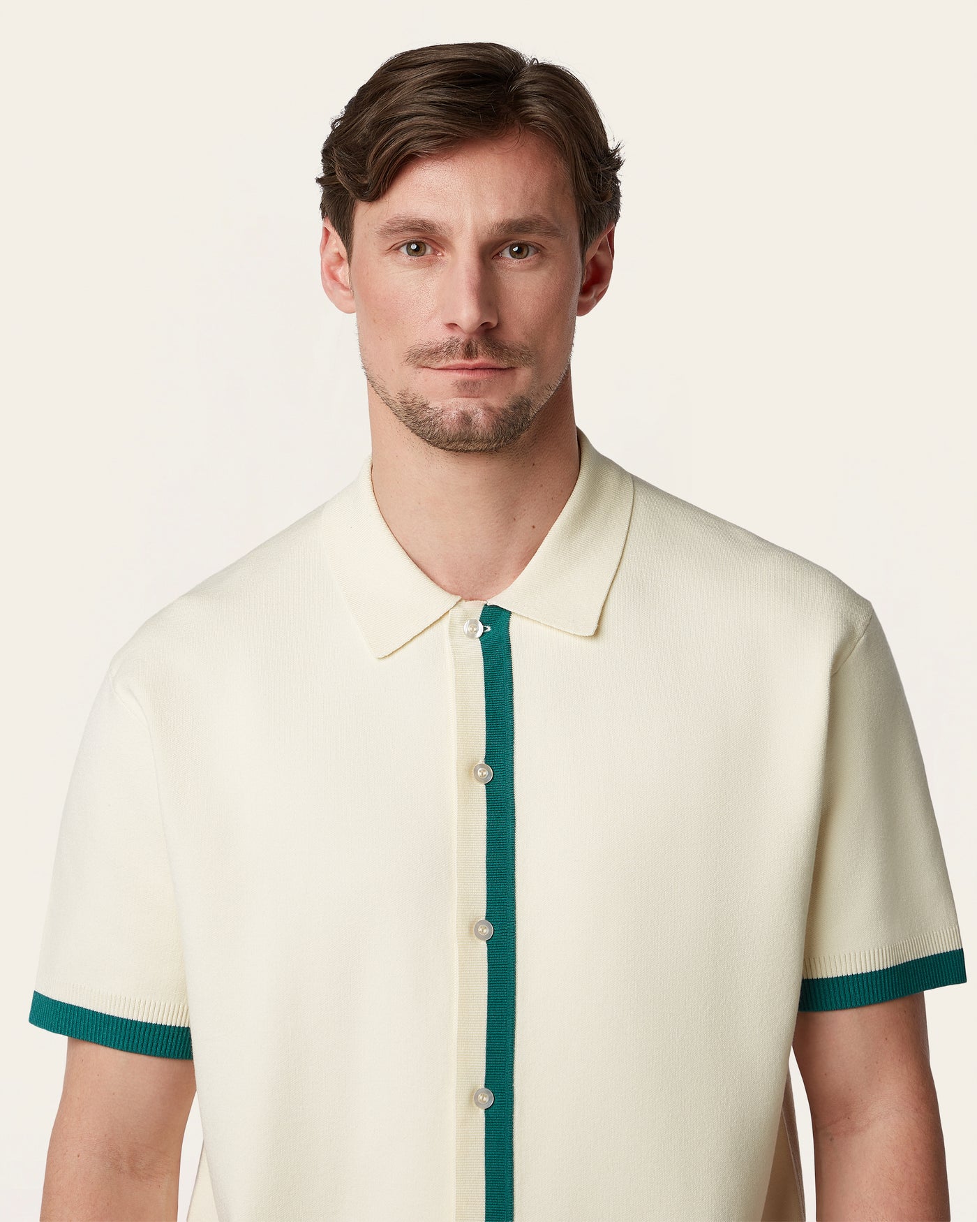 Jacquard Short Sleeve Shirt Off White / Dark Green